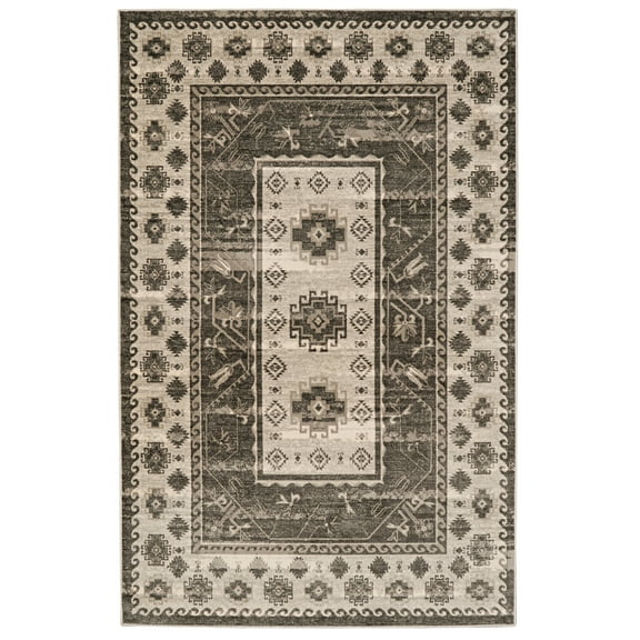 Linon Home Decor Vintage Area Rug or Runner Collection, Gray and Charcoal, 5' x 7.6'