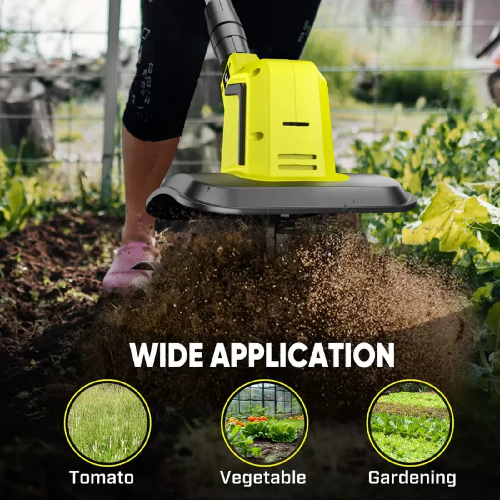 Rvchic 24V Cordless Tiller Cultivator with 2x2000mAh Batteries,360RPM High-Speed,4"Width x 6"Depth for Lawn/Gardening/Soil Cultivation 4 Blades