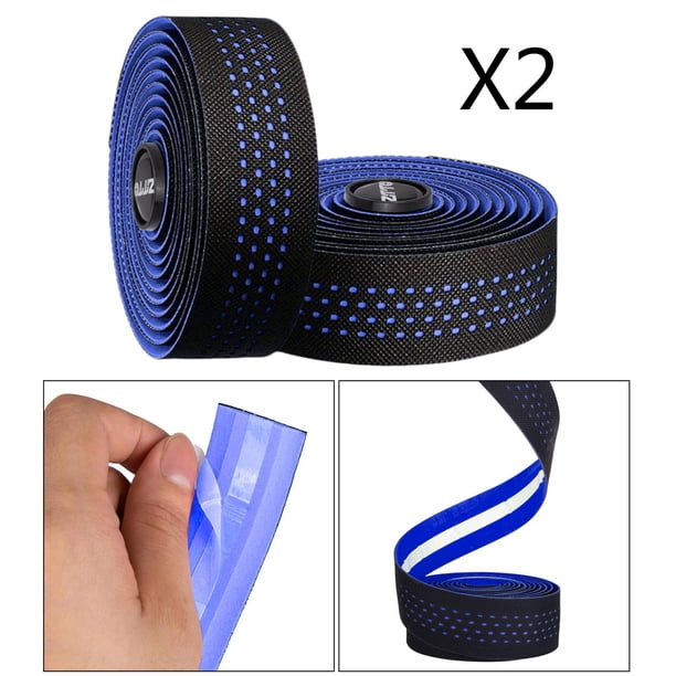 Tastenkappen EVA PU Cinta suave para manillar de de carretera Manija cómoda Envuelve Antideslizante Antivibración con enchufe de 2 barras - Azul DYNWAVEMX Cintas de manillar de bicicleta de carretera
