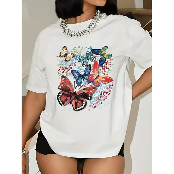 Vintage-Inspired Geometric Print T-Shirt for Women - Casual Crew Neck, Short Sleeve, Breathable Polyester, Machine Washable