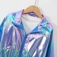 thumbnail image 5 of Krdevn Unisex Kids Metallic Shiny Zip Jacket, Lapel Collar Long Sleeve Fashion Casual Coat Trendy Boys Girls Coat for Spring Fall,Sky Blue, 5 of 9