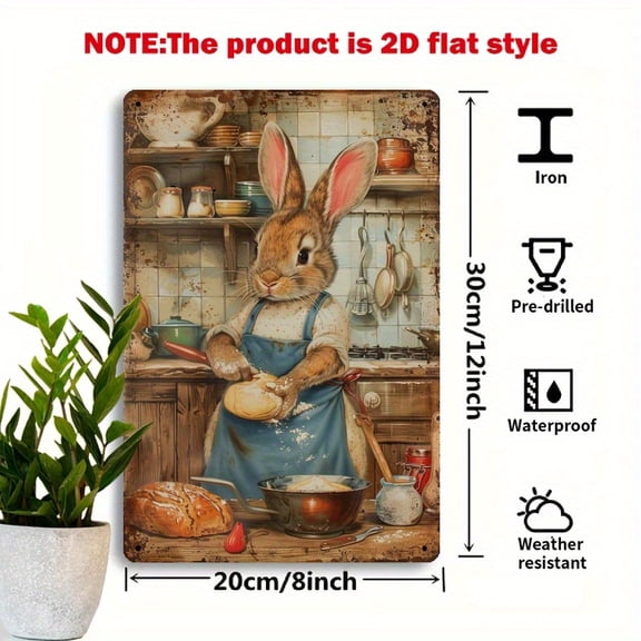 HELLOYOUNG Vintage Rabbit Metal Sign 8x12 Inch Retro Wall Decor for Kitchen Easter Home, 2D Art Tin Poster Funny Housewarming Gift
