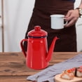 thumbnail image 2 of 2X 1.1L Esmalte Cafetera Mano Tetera Hervidor de Agua Cocina de Inducción Estufa de Gas Rojo Universal, 2 of 5