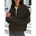 thumbnail image 4 of Female'S Chunky Knit Zip-Up Cardigan Sweater,Fall Open Front Long Sleeve Ribbed Knit Outerwear Coats Dark Brown S, 4 of 9