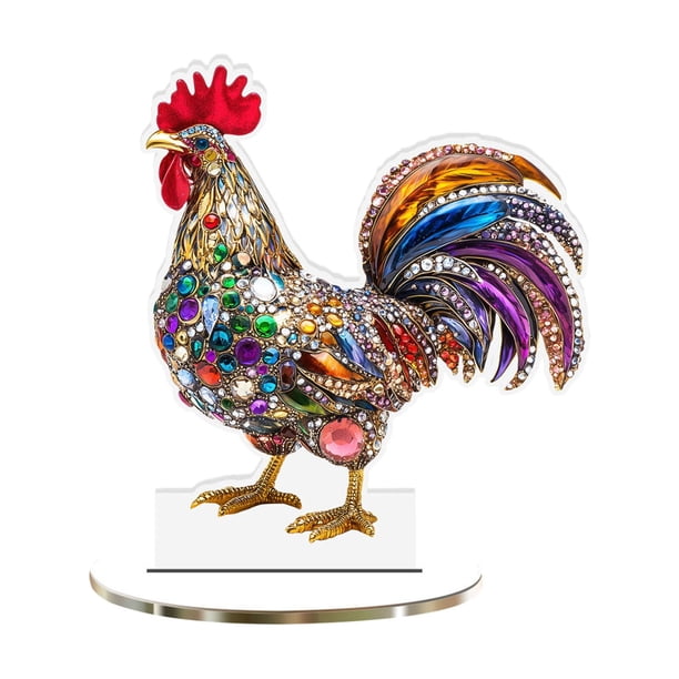 Letrero decorativo de pollo colorido 2D para mesa, artesanía, regalo de inauguración de la casa, placa de acrílico para escritorio, dormitorio, casa, Estilo C
