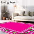 thumbnail image 2 of ODIKA 5x7 Machine Washable Non-Slip Area Rug, Festive Santa Claus Joyful Sleigh with Snowflake Accents Christmas Design High Traffic Rug, Pink, 739881, 2 of 7