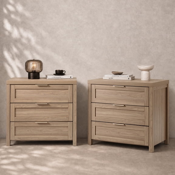 ARKANTOS Farmhouse Nightstand Set of 2 with 3 Drawers, Large Bedside Table Night Stand with Storage Drawer, Wood Sofa Side End Table for Bedroom, Living Room, Oak