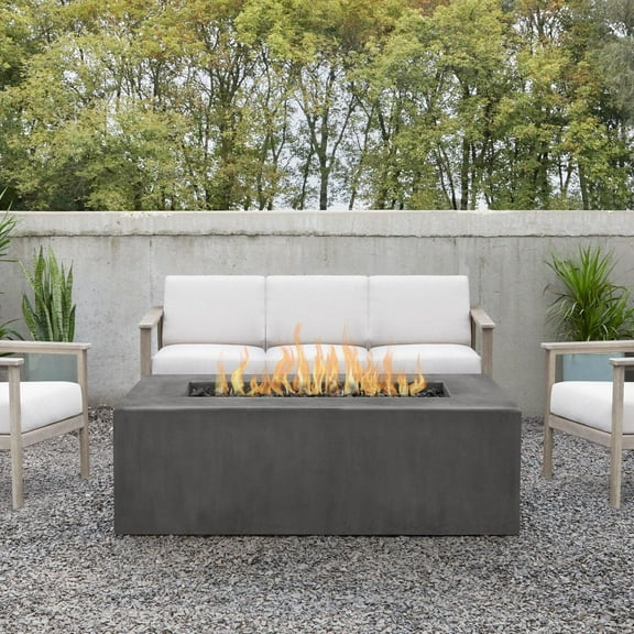Olliewood 60 Inch Rectangular GFRC Propane Fire Pit Table in Carbon by BBQGuys Signature