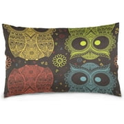 Wellsay Boho Ornamental Owl Velvet Oblong Lumbar Plush Throw Pillow Cover/Shams Cushion Case - 20x36in - Decorative Invisible Zipper Design for Couch Sofa Pillowcase Only