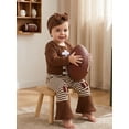 thumbnail image 5 of Loicainy Infant Baby Girl Fall Outfits 3 6 12 18 Months Rugby Print Long Sleeve Romper Flare Pants Headband, 5 of 9