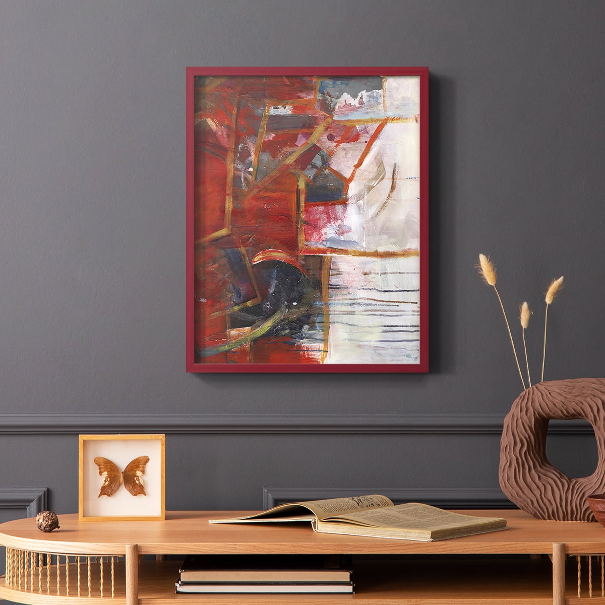 City Life IV Framed Print in Red Solid Wood Framed Print No Nail Hanging