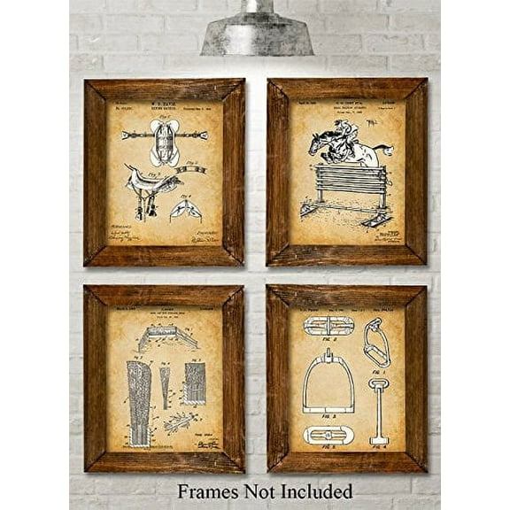 Original Equestrian Patent Prints - Set of Four Photos (8x10) Unframed - Great Gift for Horse Lovers