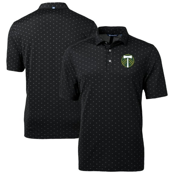 Men's-Cutter & Buck  Black Portland Timbers Virtue Eco Pique Tile Print Recycled Polo