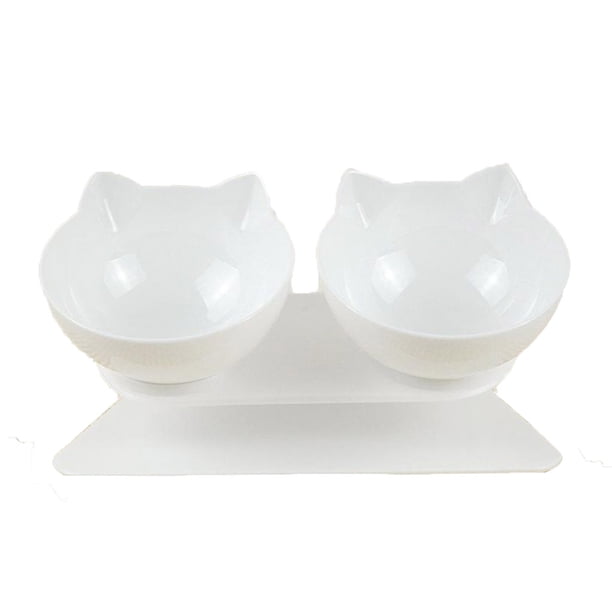 Comedero doble - Comedero elevado - Comedero elevado - Soporte elevado para protección del cuello Doble blanco