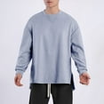 thumbnail image 4 of YUGYXL Mens Oversized Sweatshirts Lightweight Casual Crew Neck Long Sleeve Tunic Top Side Slit High-Low Hem Soft Pullover Blue XL, 4 of 7
