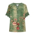 thumbnail image 5 of YYUIJK Womens Floral Printed T Shirts Short Sleeve Tops Dressy Casual Blouses Spring Summer Outfits Army Green XL, 5 of 5