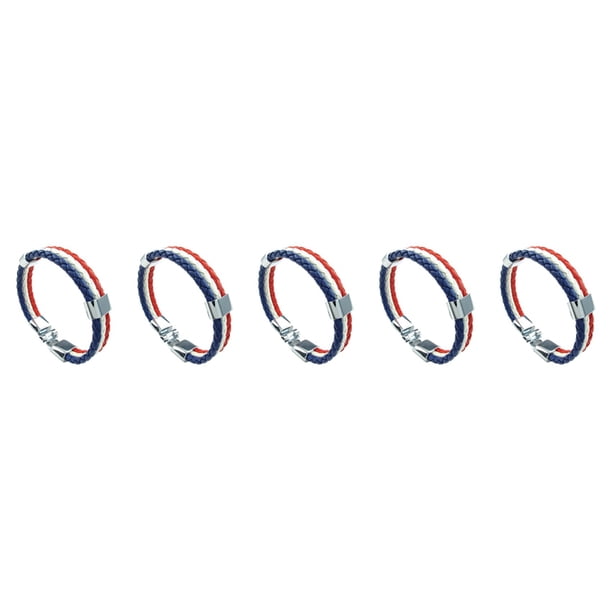 5X Pulsera De Joyeria, Brazalete De Bandera Francesa, De Aleacion De , Para Hombres Mujeres, Azul Rojo, (Anchura 14 Mm, Longitud 23 Cm)
