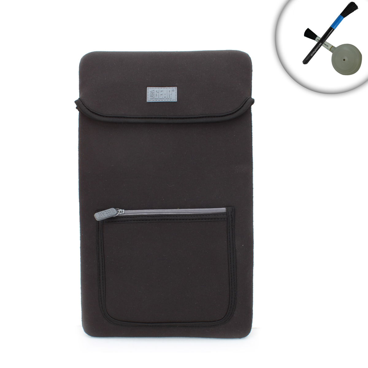Black Neoprene Tablet Case Cover with Zippered Accessory Pocket and