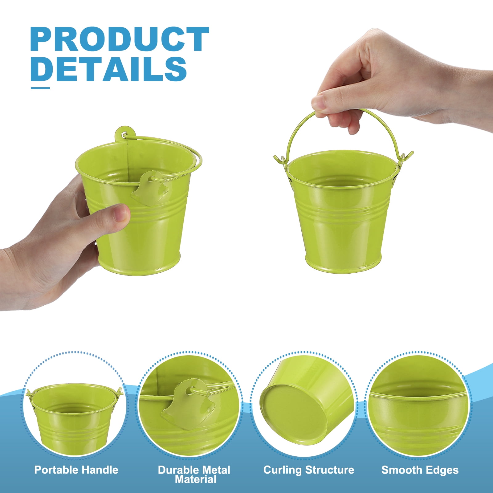 Small Metal Buckets with Handle Mini Galvanized Bucket Colorful Easter Buckets Green 2.7"x2.4" 6 Pcs