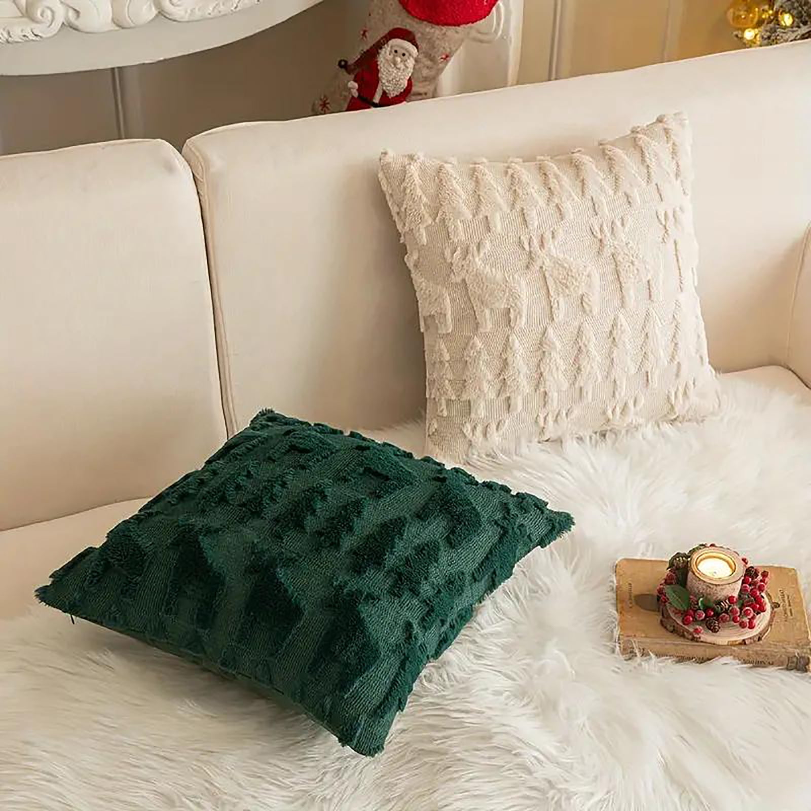Christmas Pillow Covers 18x18 Inch Set of 2 Soft Plush Faux Fur Christmas Tree Deer Decorative Couch Cushion Case Throw Pillows Pillowcases for Couch Sofa Holiday Festivals Winter Decor