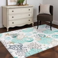 thumbnail image 4 of Turquoise Coral Conch Washable Area Rugs 4'x6', Starfish Turtle Shell Wood Grain Low Pile Throw Living Room Rug Non-Slip Sturdy Edge Binding Carpet for Indoor Entryway Bedside Kitchen, 4 of 9