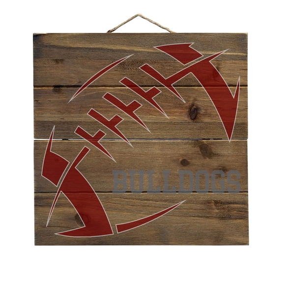 Bulldogs Football - Maroon, Gray - Decorative REAL WOOD Wall Art - Faux Pallet Look