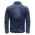 thumbnail image 5 of gbyLJF Men's Fleece Denim Jackets Vintage Washed Long Sleeve Top Coat Fall/Winter Stand Up Collar Jacket with Pockets, 5 of 9
