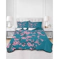 thumbnail image 2 of Quilts Twin Size Bedding Set, Spring Floral Lightweight Quilted Comforter, Watercolor Pink Cherry Blossom Branches Blue Soft Reversible Bedspread Coverlet with Pillow Covers for All Season, 68" x 86", 2 of 7