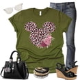 thumbnail image 5 of Women Teen Leopard Print Mickey Ears with Flowers Shirt Floral Adult Women Ladies Boho Character Tshirt (XX Large, Olive), 5 of 7