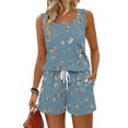 thumbnail image 2 of Iaqnaocc Two Piece Sets for Women Casual Short Sets for Women Vintage Floral Print Square Neck Tank Top and Shorts Summer Outfits Travel Outfits for Women Vacation Outfits for Women Light Blue 3XL, 2 of 5
