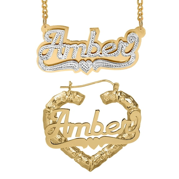 Personalized Set of Necklace and Bamboo Earrings