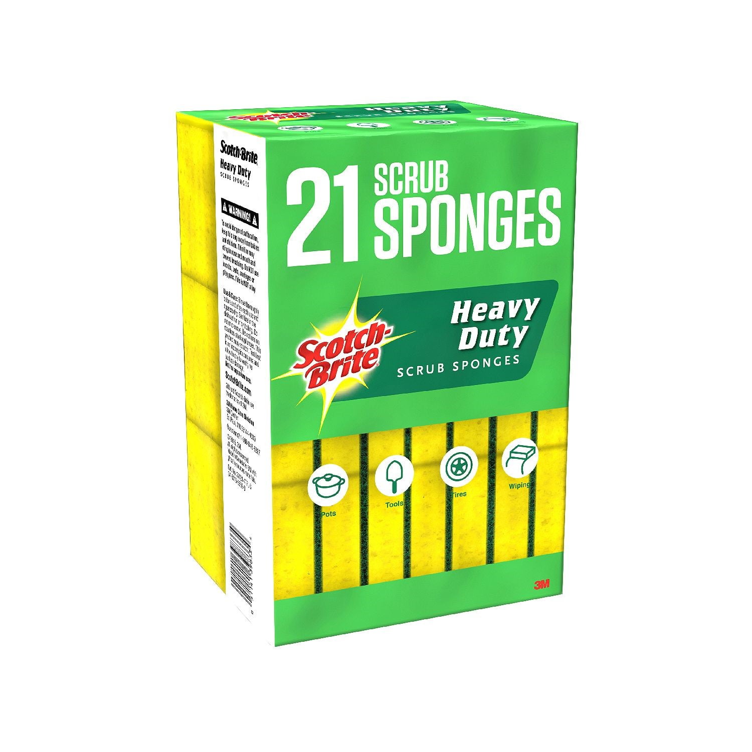21 21 SPONGES PER BOX GREEN/YELLOW HEAVY DUTY SCRUBBING PADS 3M SCOTCH-BRITE 