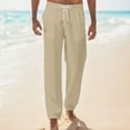 thumbnail image 3 of Caqnni Mens Cotton Linen Loose Fitting Casual Pants Lightweight Elastic Waist Yoga Summer Beach Trousers Drawstring Pants with Pockets (Khaki,XL), 3 of 4
