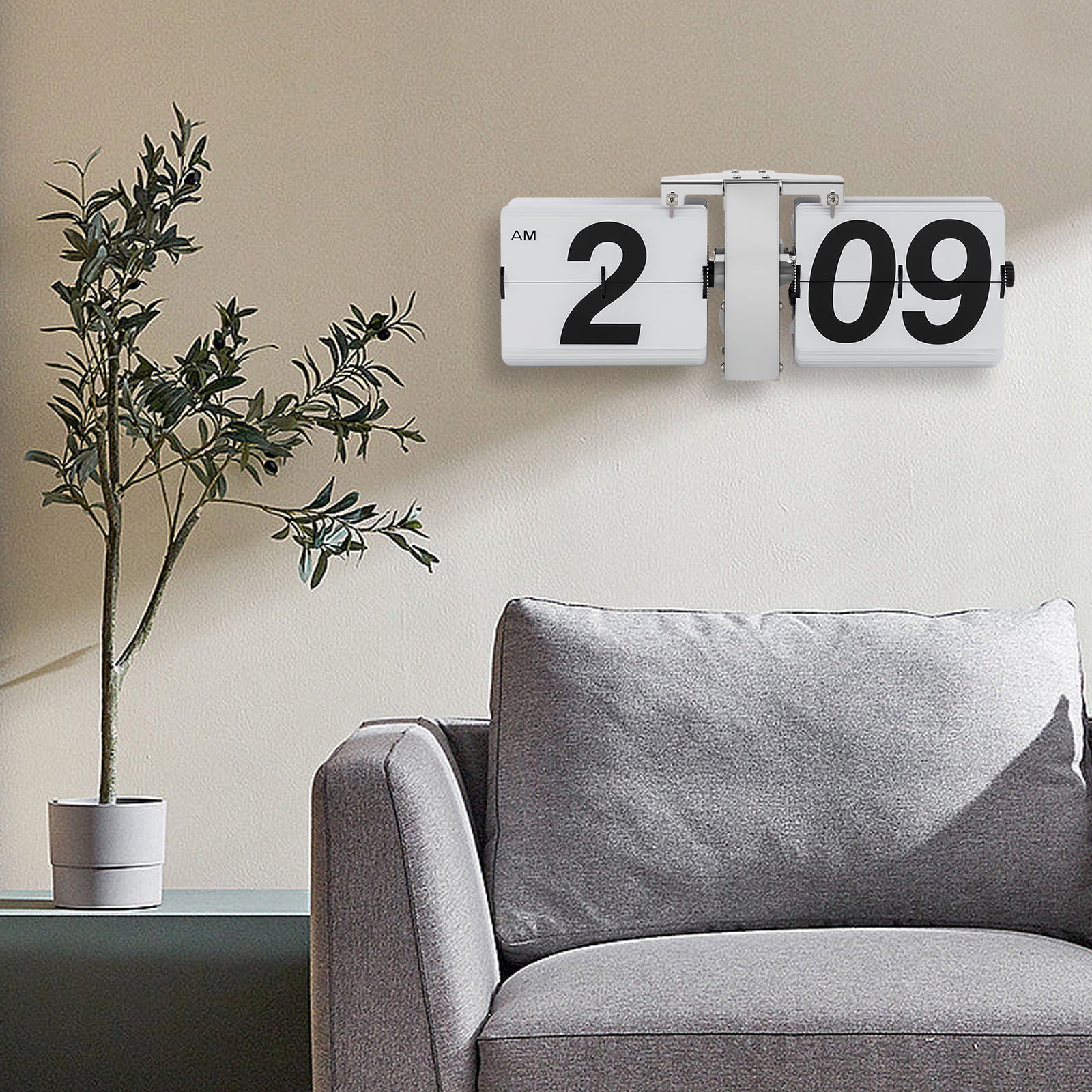 Retro Flip Clock with Quartz Movement, Large Digital Display, Wall Mount/Tabletop, Stainless Steel & PVC, Battery Operated, Modern & Vintage Design for Living Room & Office