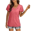 thumbnail image 3 of Comfortable Women's Tank Tops Women's Solid Color Casual Pleated-neck T-shirt With Ruffled Sleeves Loose Top Short Sleeved Round Neck Top/shirt Summer Vacation Beach Fashion Party, 3 of 5