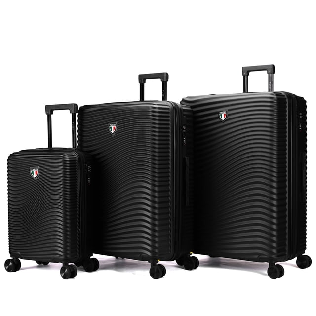 Tucci Italy Spettro Ensemble de Valises Rigides à Roulettes Pivotantes 3 Pcs, Extensible, Léger, Serrure Approuvée TSA, 20/28/30 Pouces, Noir