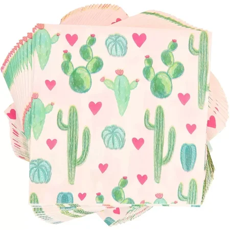 100Pcs Cactus Fiesta Theme Party Paper Napkins 6.5" for Birthday Decorations
