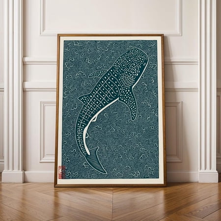 Japanese Whale Shark Ukiyo E Ocean Illustration Poster Unframed Paper Print