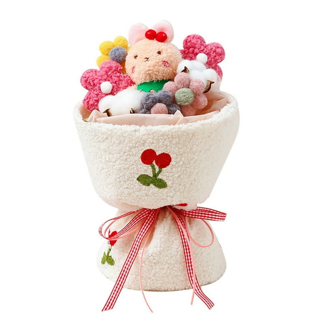 Ramo de peluche de juguete con diseño de dibujos animados, colores brillantes, cadena de luces LED, ramo de animales de peluche para cumpleaños, día de San Valentín, conejito rosa