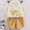 thumbnail image 4 of Letdown Toddler Boys Soccer Print Outfits Crew Neck Short Sleeve Tee Shirts and Solid Color Comfortable Shorts Activewear Two Piece Set Summer Clothes Outfits 3-12 Years Outdoor Wear, 4 of 5