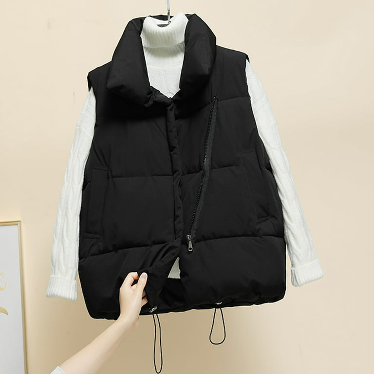 CAICJ98 Puffer Vest Women Women's Puffer Vest Casual Stand Collar Quilted  Waistcoat Outdoor Padded Ski Vest Black,XL 