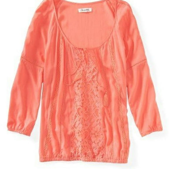 Aeropostale Womens Lace Peasant Blouse, Orange, Juniors, Medium