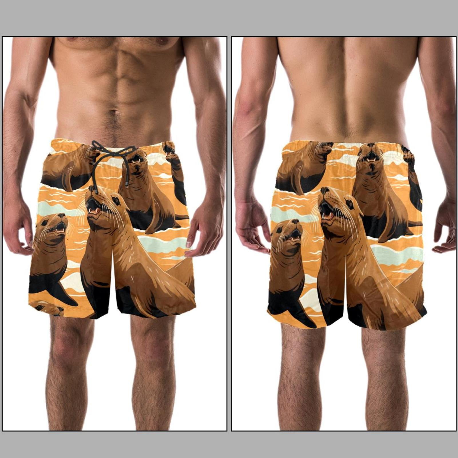 luoweisi Men's Beach Shorts Quick Dry Swim Trunks with Mesh Lining Sea Lion M