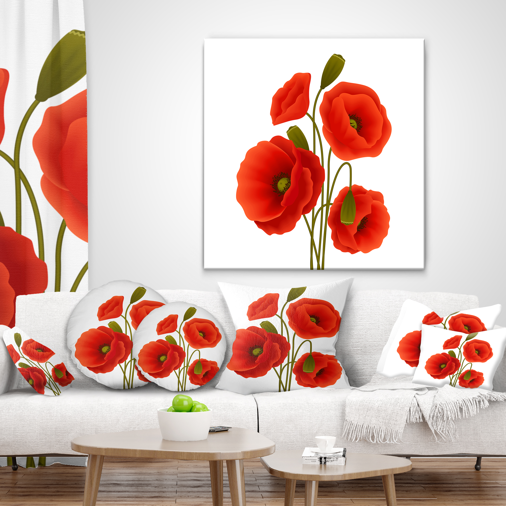Designart Close Up View of Poppy on White - Floral Throw Pillow - 18x18