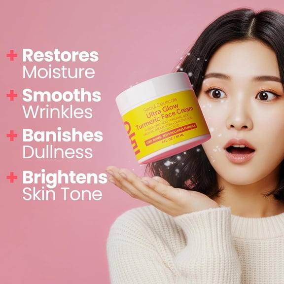 SeoulCeuticals Ultra Glow Turmeric Face Cream, Korean Skincare Face Moisturizer, 2 fl oz