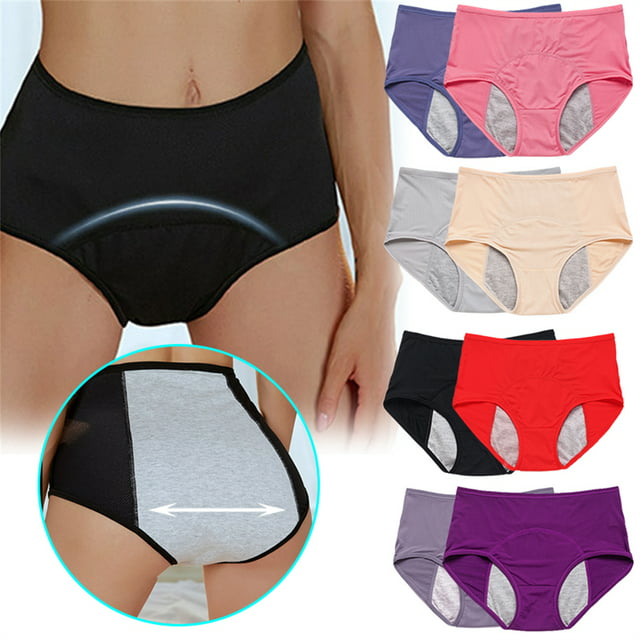 Jieowen 5pcs Women Menstrual Period Panties Underwear Leak Proof Mid Waist Briefs Plus Size 
