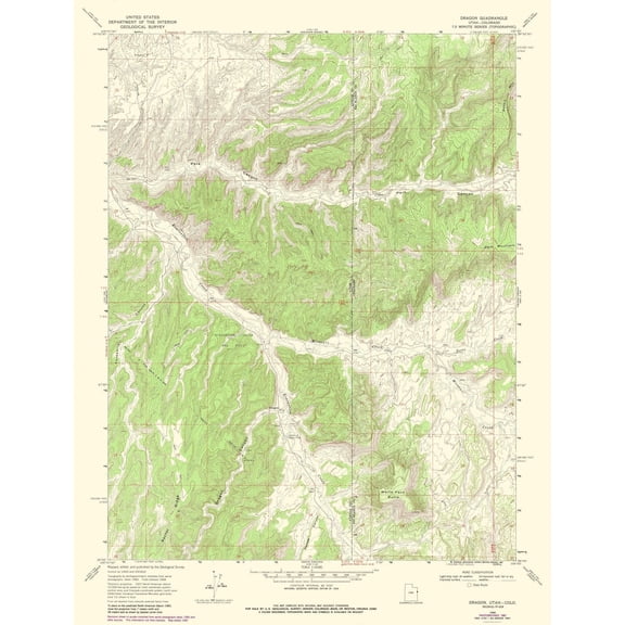 Topographical Map - Dragon Utah Quad - USGS 1968 - Vintage Wall Art