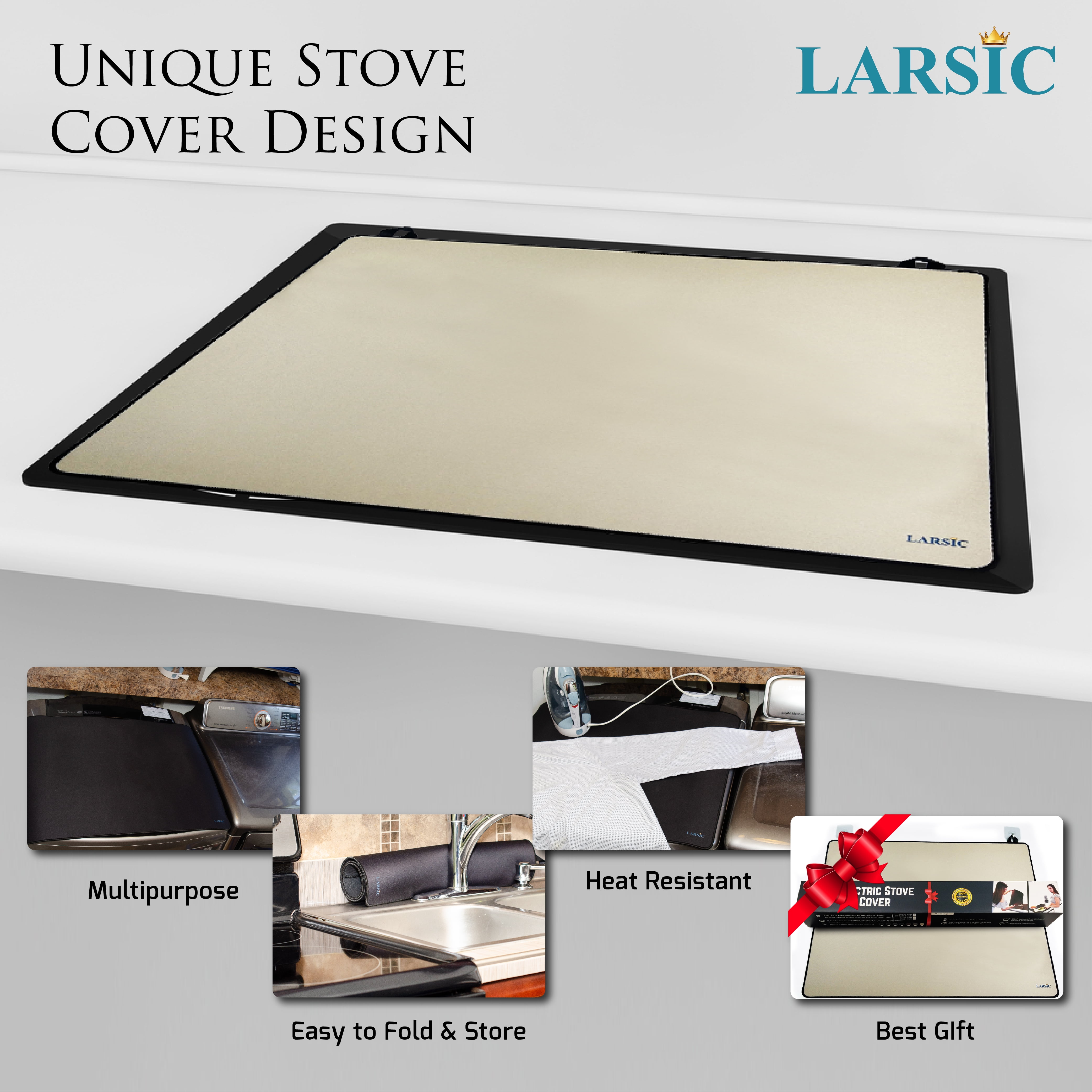 Larsic Stove Cover - Double Thickness Protects Electric Stove Washer Dryer  Top. Anti-Slip Coating Waterproof Stove Gap Foldable Prevent Scratching  (28.5X20.5 DL, Black)