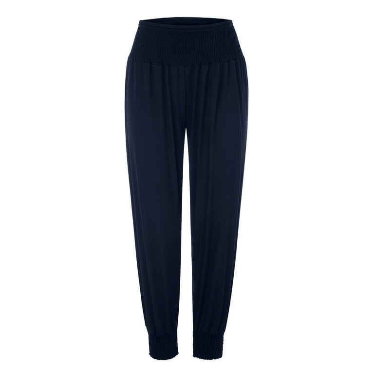 NECHOLOGY Womens Casual Pants Women's Pull on Solid Knit Easy Fit Narrow  Leg Pant with Tummy Panel Navy Large 