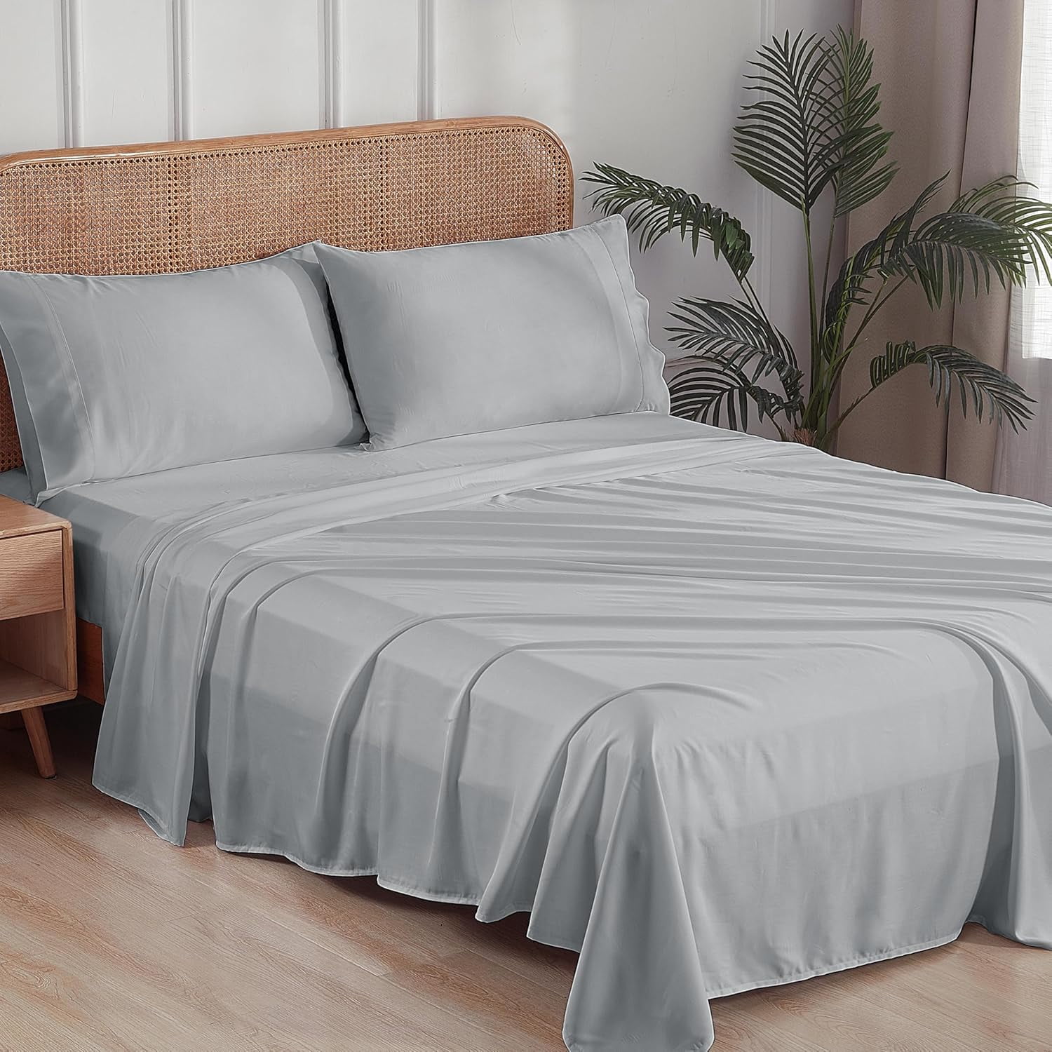otnbgsr Bamboo Viscose Sheet Set Queen 2026 Upgrade 400 Thread Count Cooling Bed Sheets 16 Inch Deep Pocket Soft Breathable 4 Piece Set Navy Blue